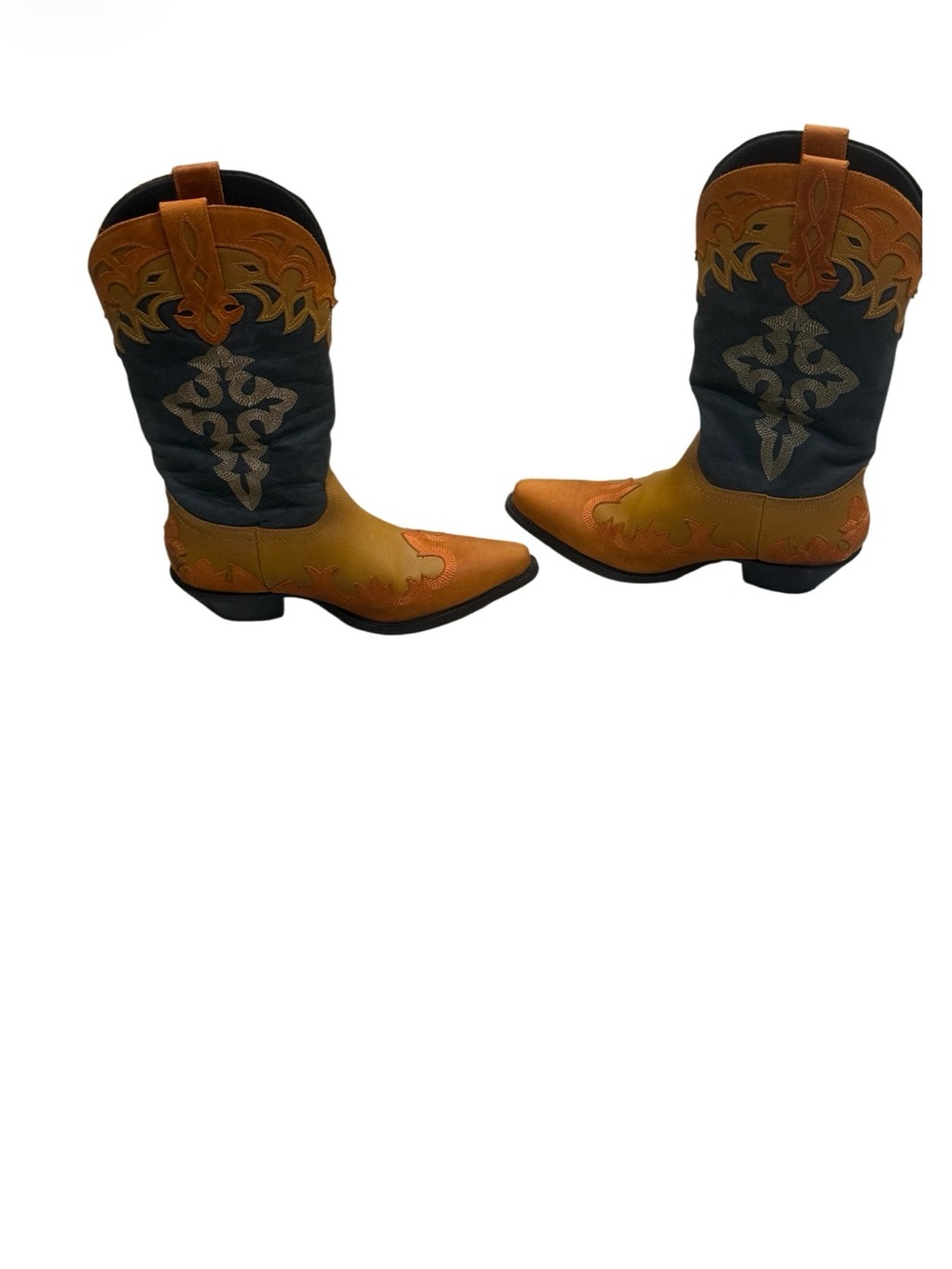 Dingo Holy Roller Cowboy Boots Black Orange Yellow Leather Western 9.5 - Picture 6 of 10